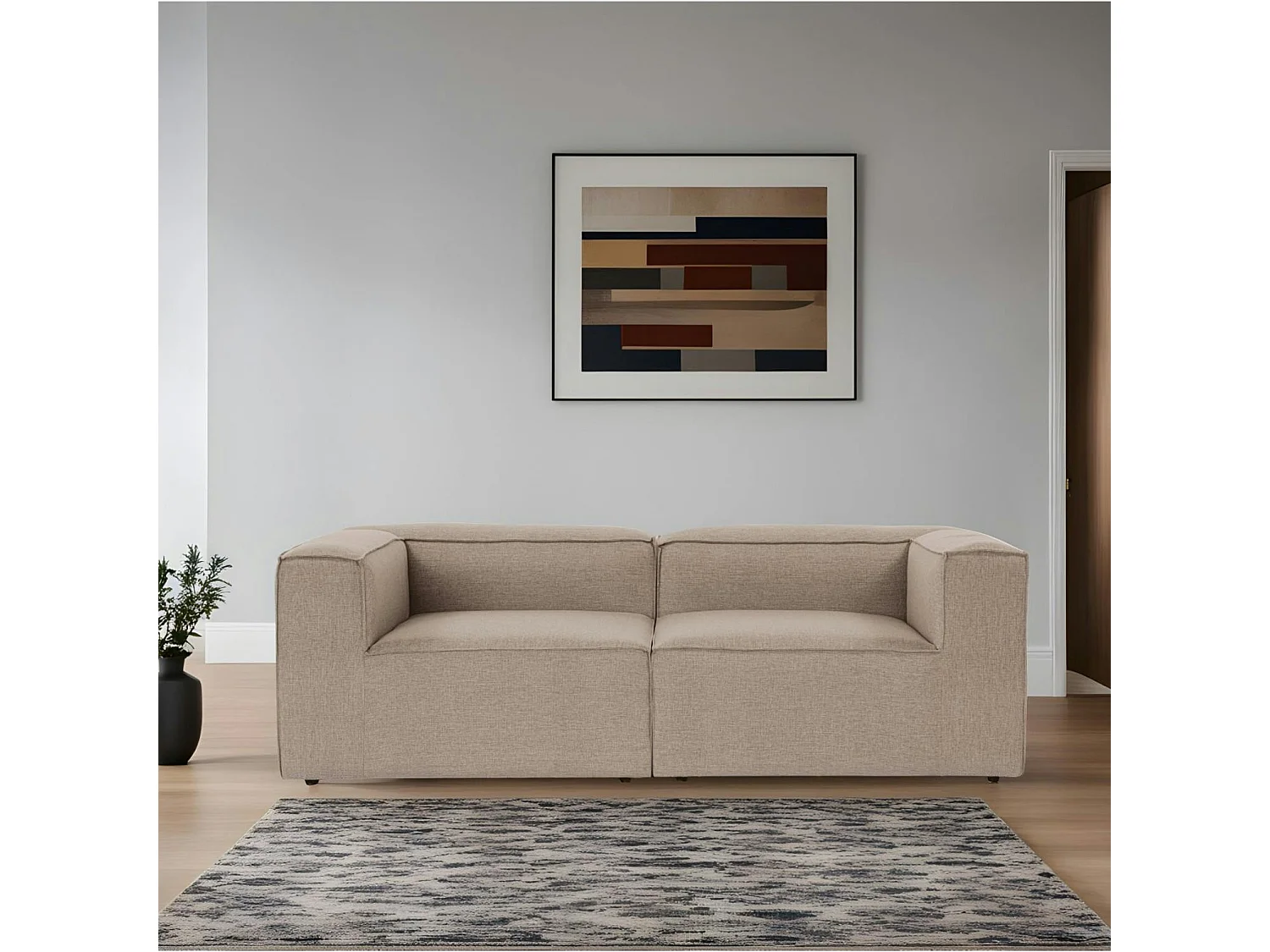 Canapé 2 places lin taupe, accoudoirs carrés SPELLO