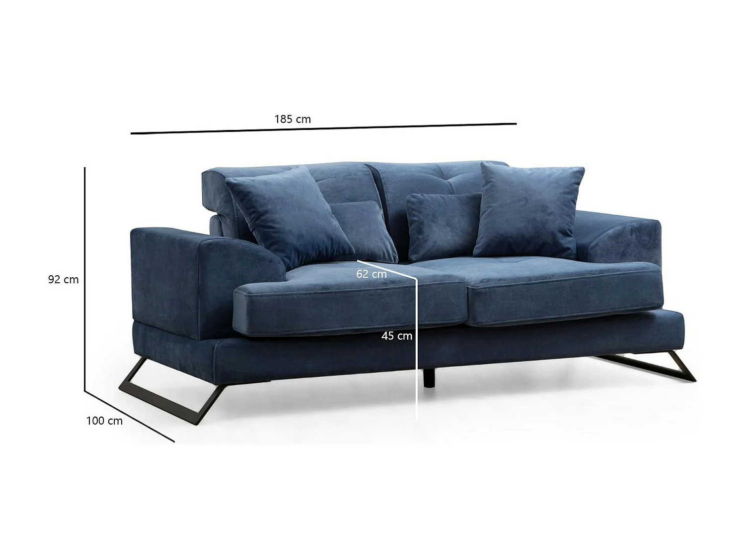Canapé 2 places bleu avec dossier inclinable MILO