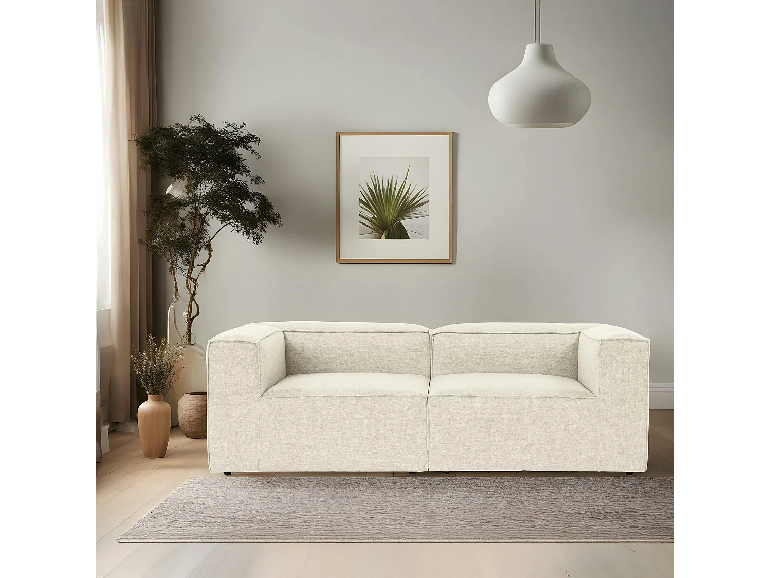 Canapé 2 places lin écru, accoudoirs carrés SPELLO