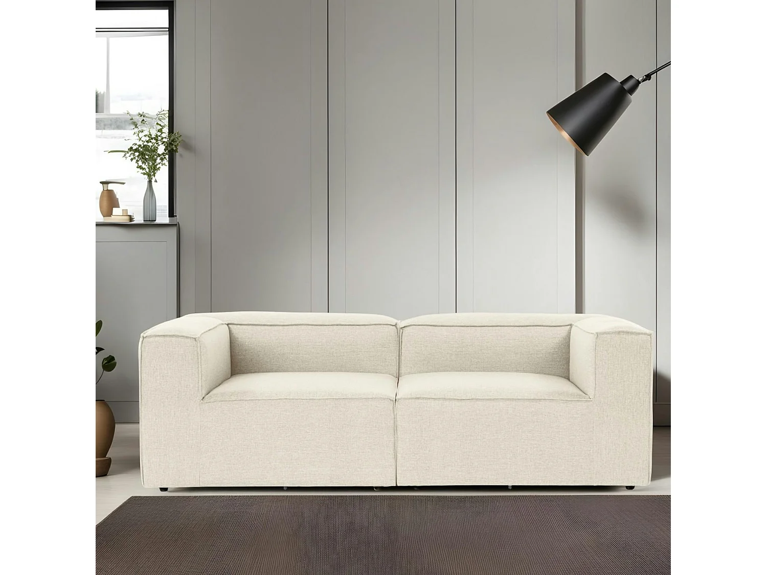 Canapé 2 places lin écru, accoudoirs carrés SPELLO