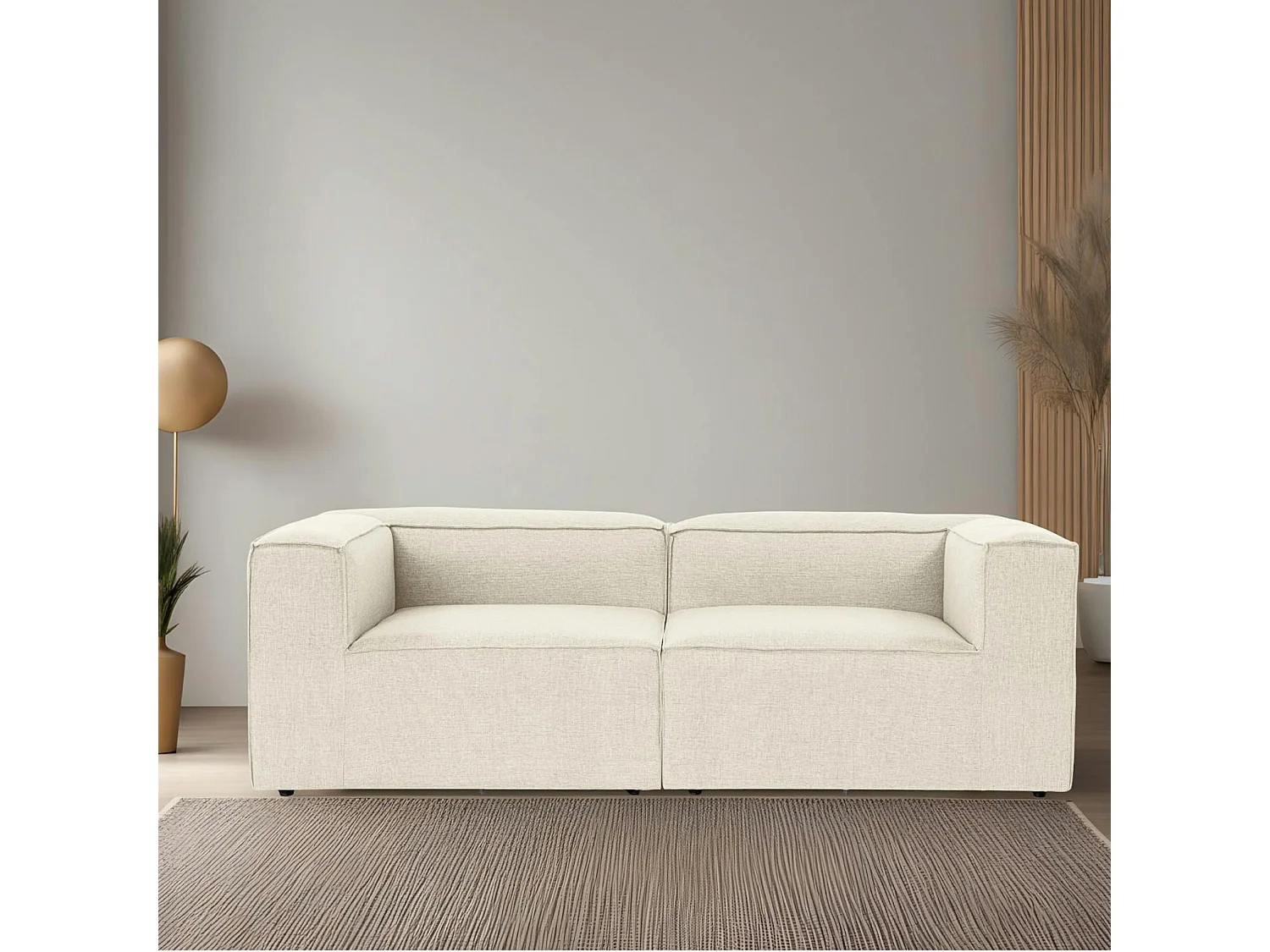 Canapé 2 places lin écru, accoudoirs carrés SPELLO