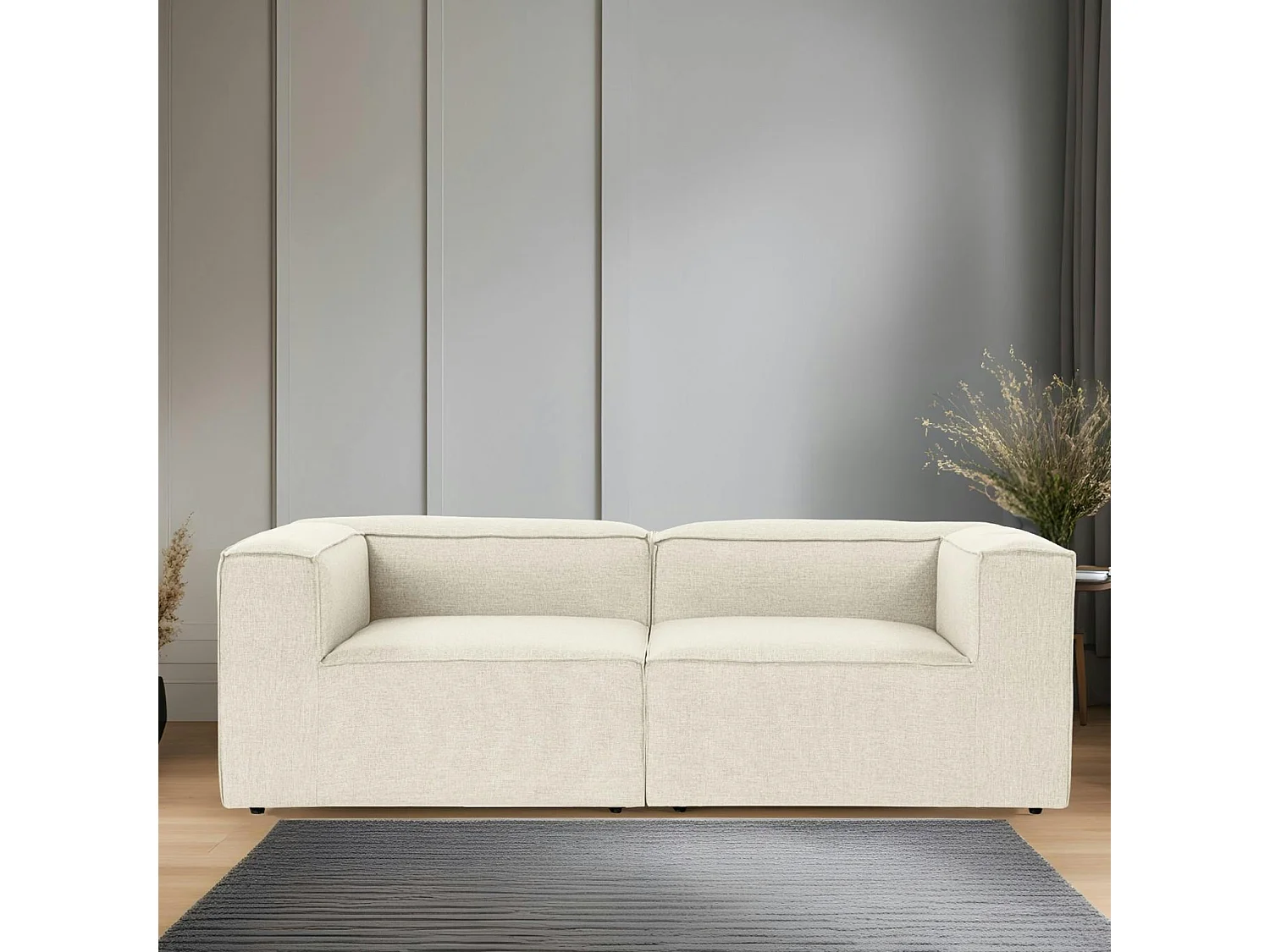 Canapé 2 places lin écru, accoudoirs carrés SPELLO