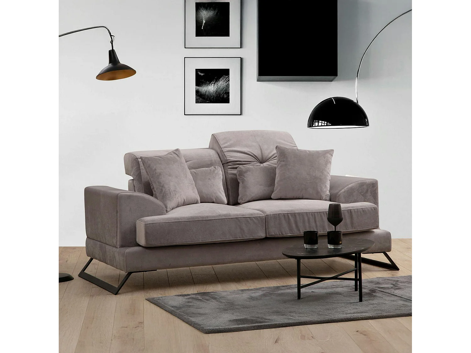 Canapé 2 places gris clair avec dossier inclinable MILO