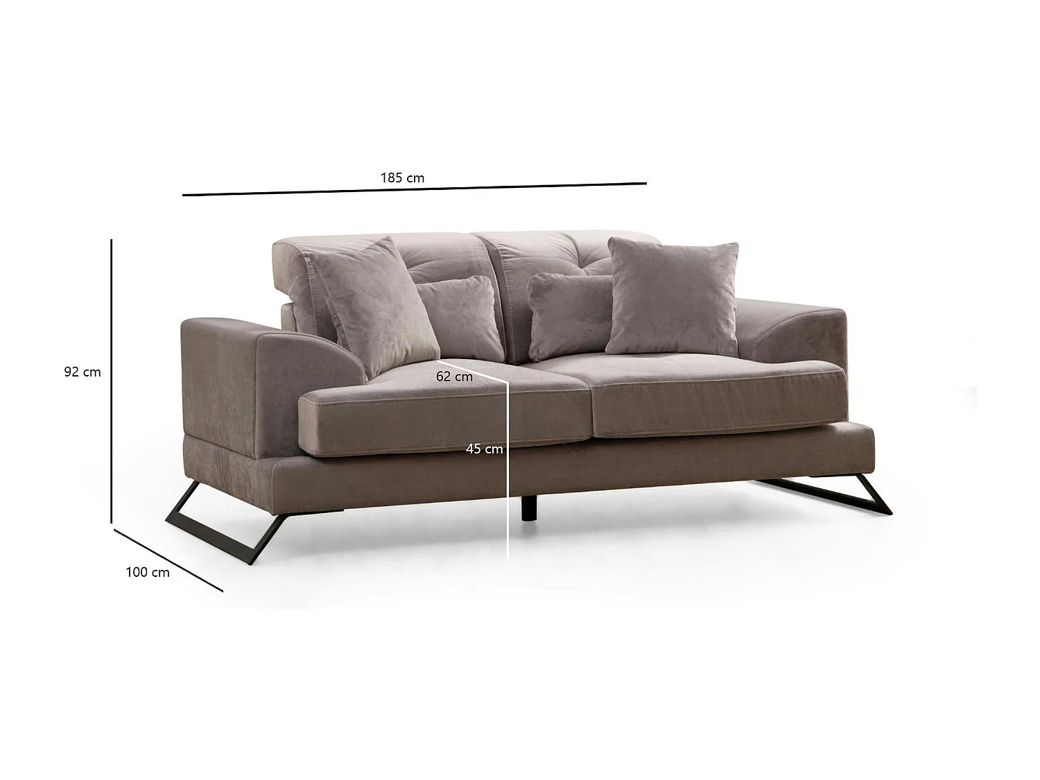 Canapé 2 places gris clair avec dossier inclinable MILO