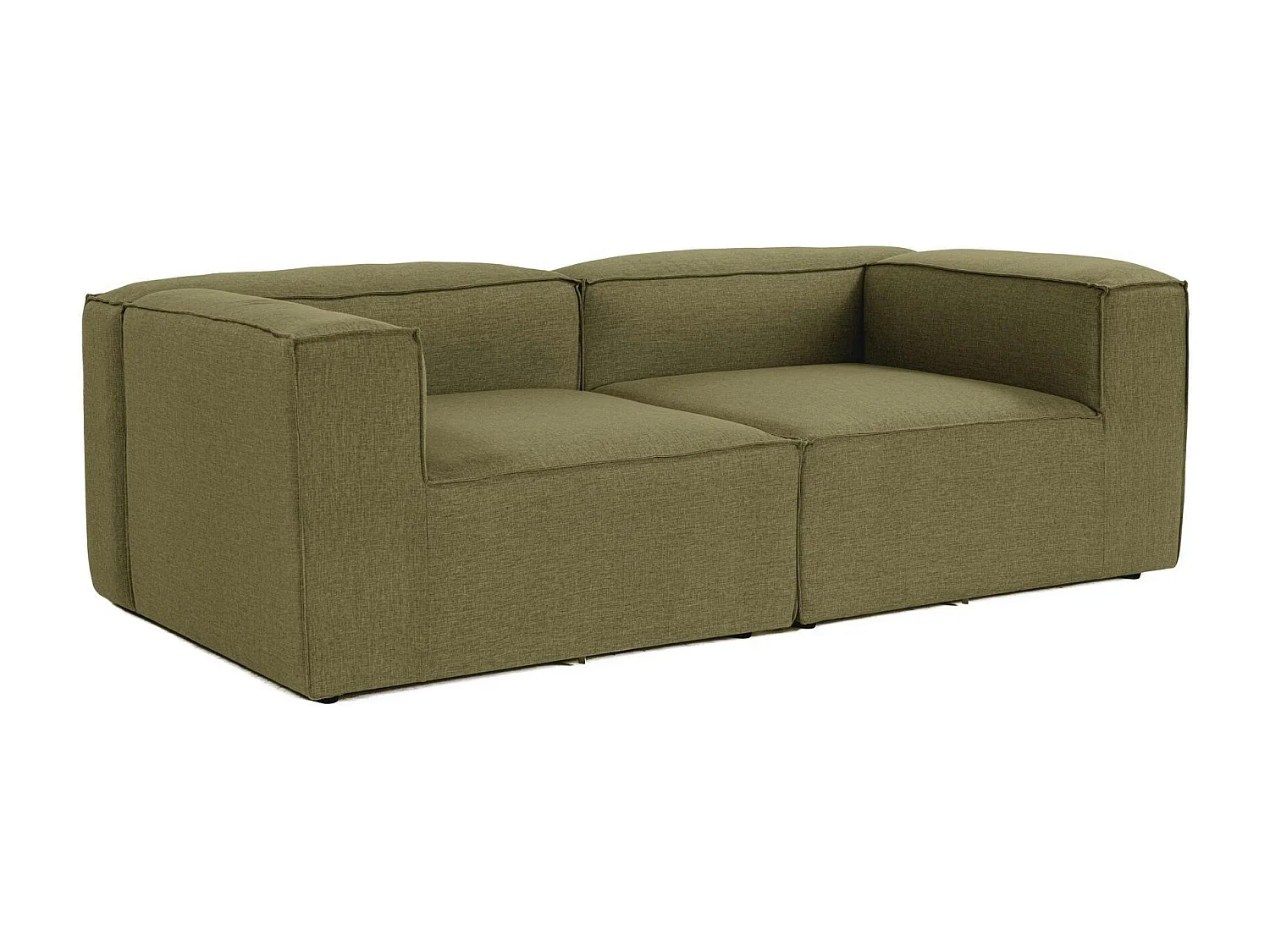 Canapé 2 places lin vert, accoudoirs carrés SPELLO