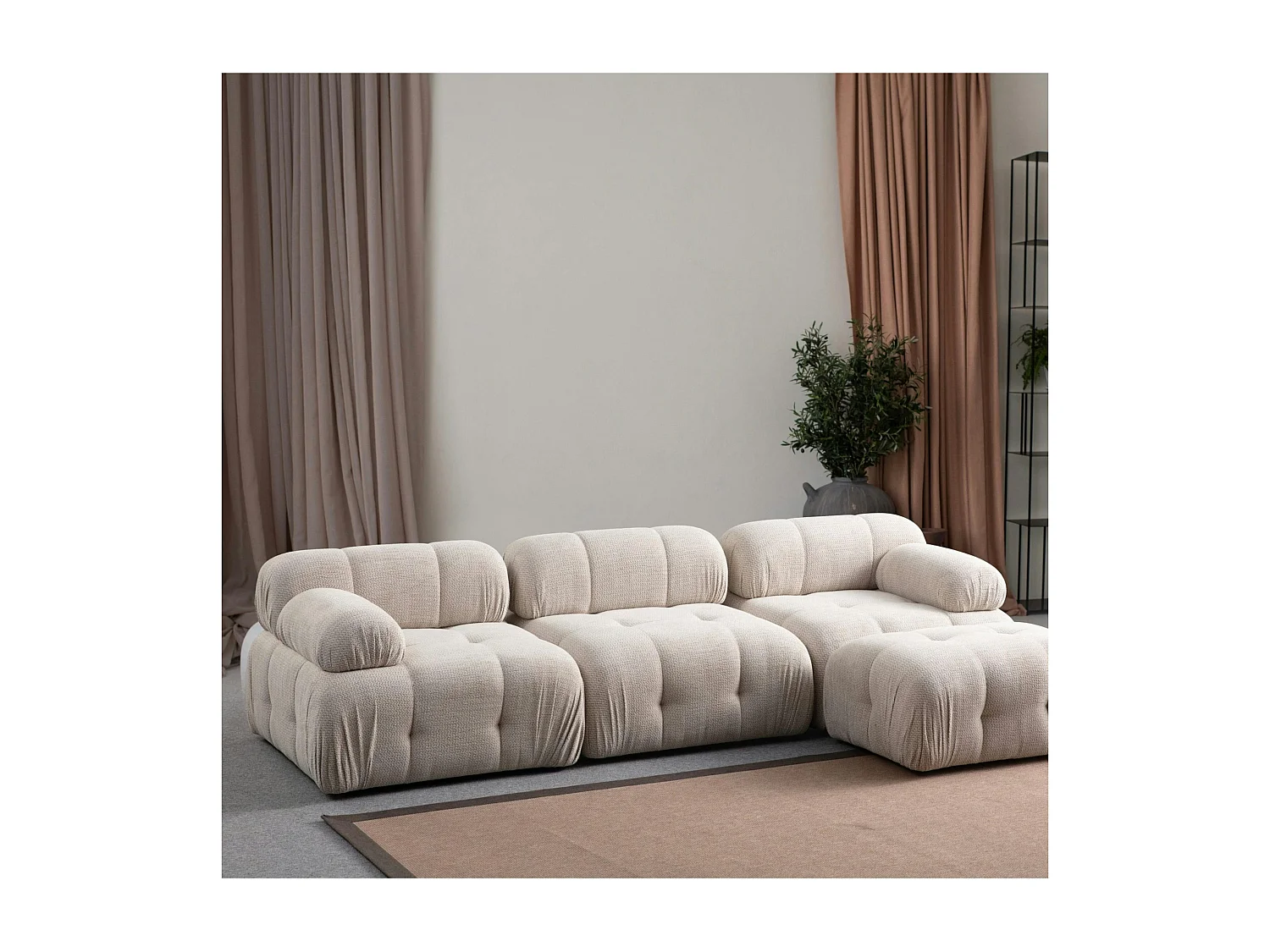 Canapé 3 places écru 290 cm, avec repose-pieds ICA