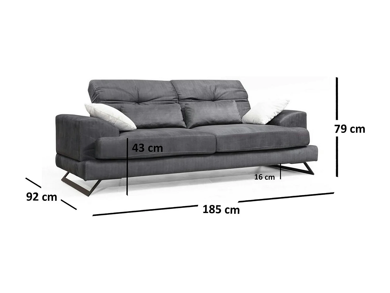 Canapé 2 places anthracite avec dossier inclinable MILO