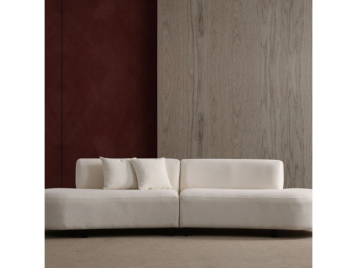 Canapé organique 5 places en tissu bouclé beige - Rafaela