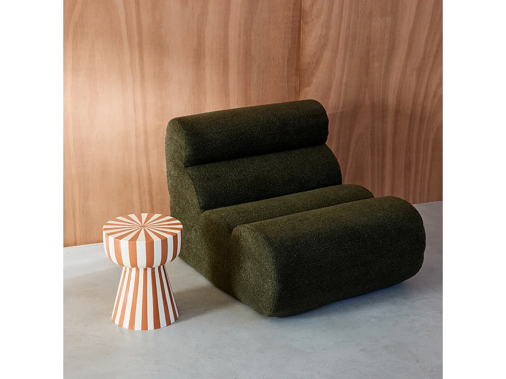 Tavolino in acciaio smaltato a righe bicolore, 41cm, terracotta