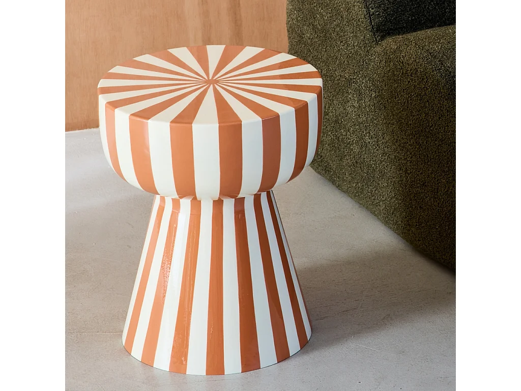 Tavolino in acciaio smaltato a righe bicolore, 41cm, terracotta