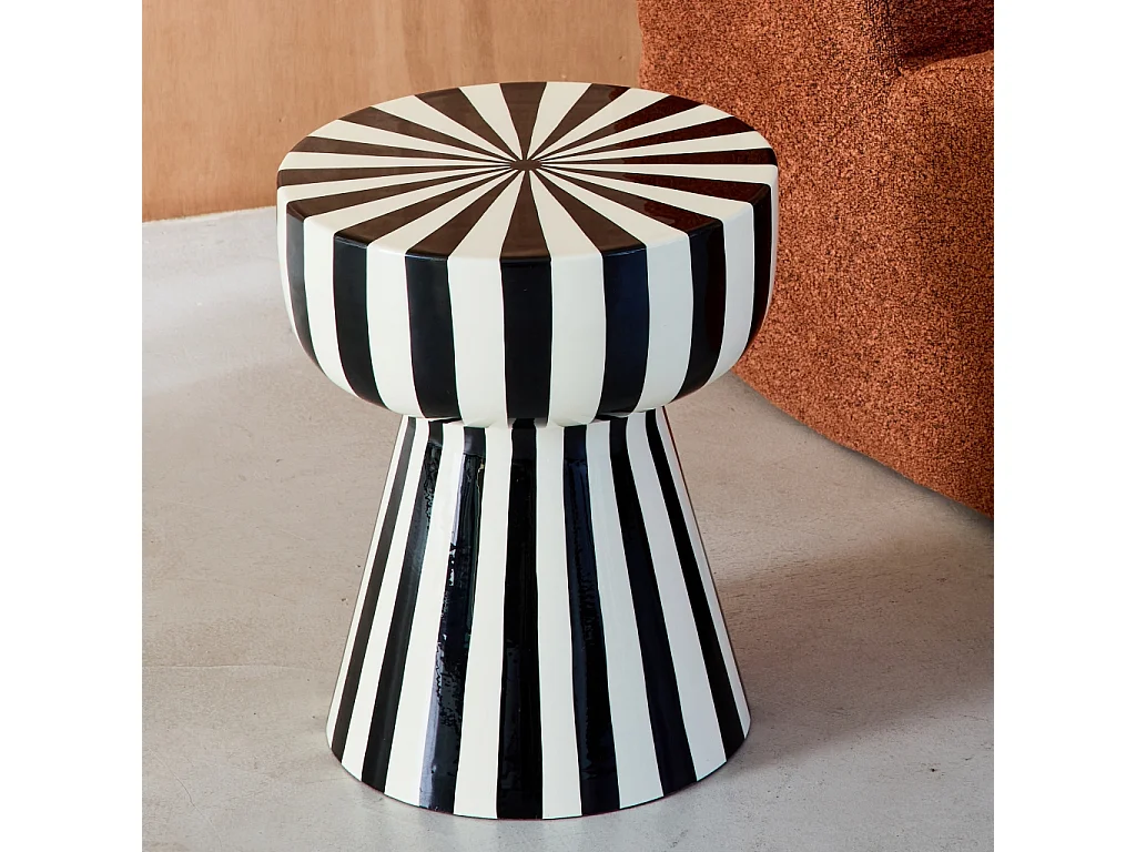 Tavolino in acciaio smaltato a righe bicolore, 41cm, nero