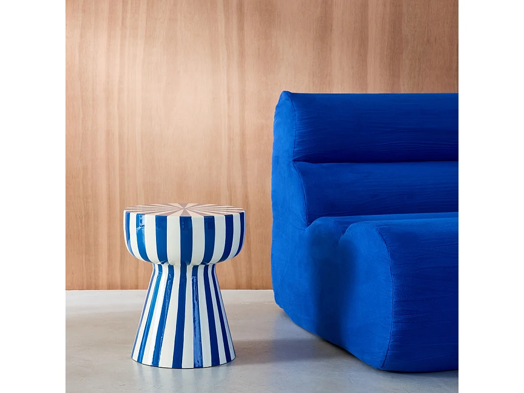 Tavolino in acciaio smaltato a righe bicolore, 41cm, blu