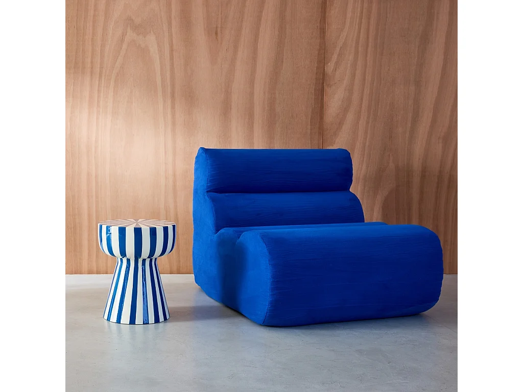 Tavolino in acciaio smaltato a righe bicolore, 41cm, blu