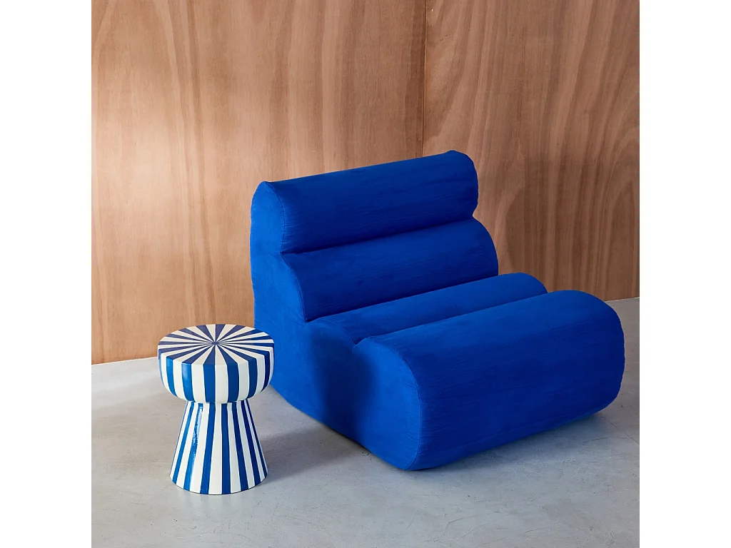 Tavolino in acciaio smaltato a righe bicolore, 41cm, blu