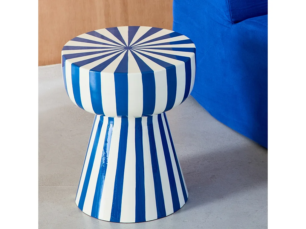 Tavolino in acciaio smaltato a righe bicolore, 41cm, blu