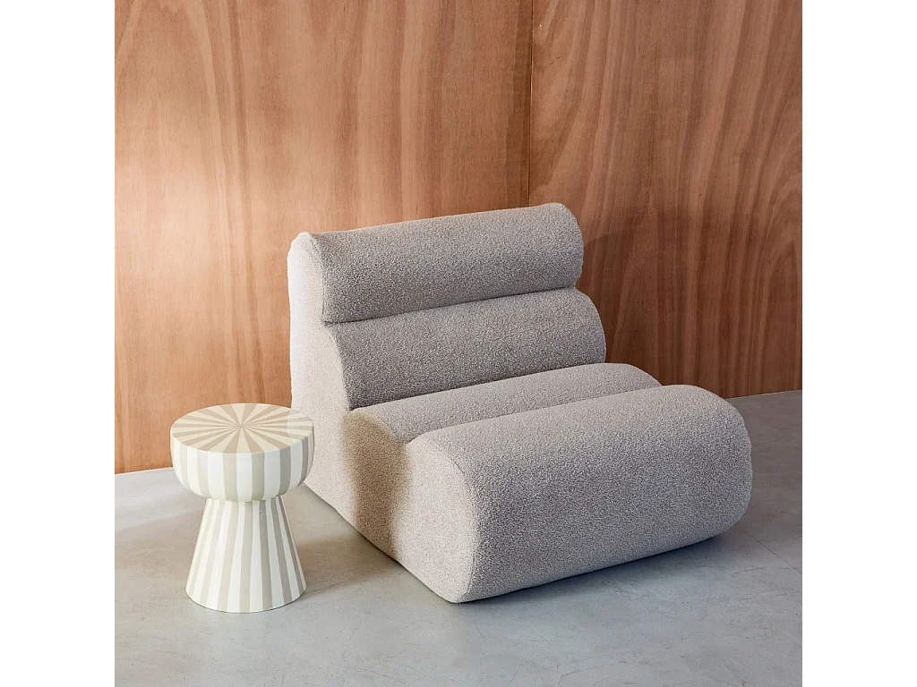 Table d'appoint. bout de canapé. table de chevet. acier émaillé rayures bicolore. gris beige et blanc. Ø34 x H41cm