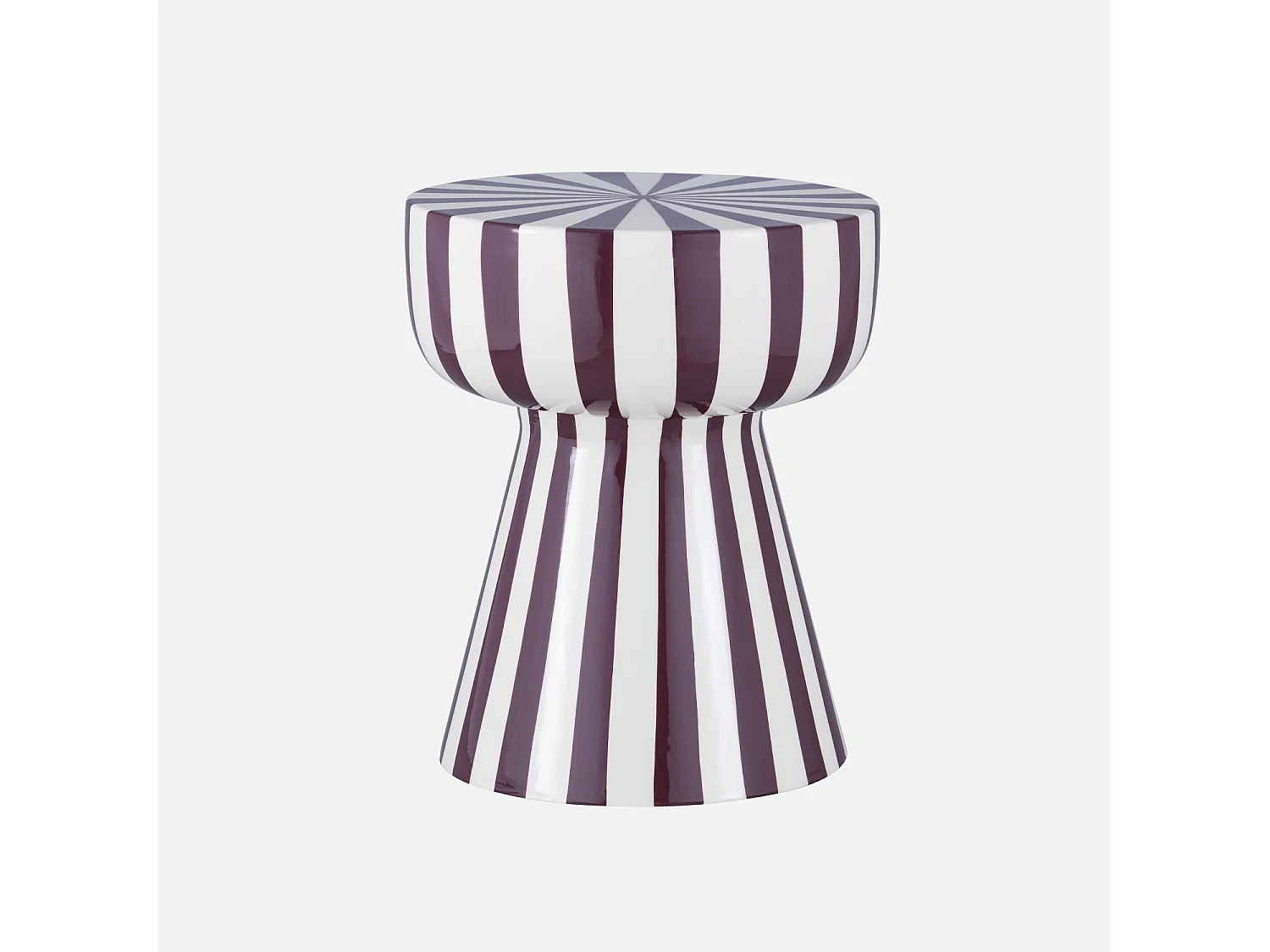 Table d'appoint. bout de canapé. table de chevet. acier émaillé rayures bicolore. violet et blanc. Ø34 x H41cm