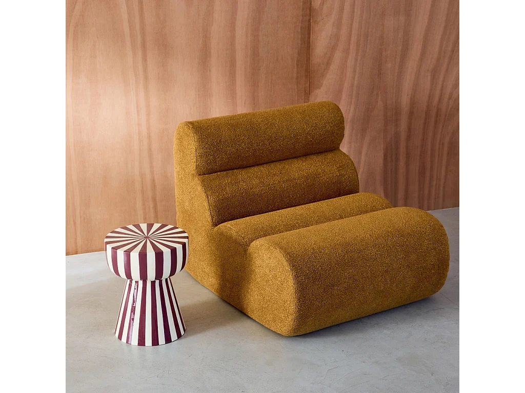 Table d'appoint. bout de canapé. table de chevet. acier émaillé rayures bicolore. violet et blanc. Ø34 x H41cm