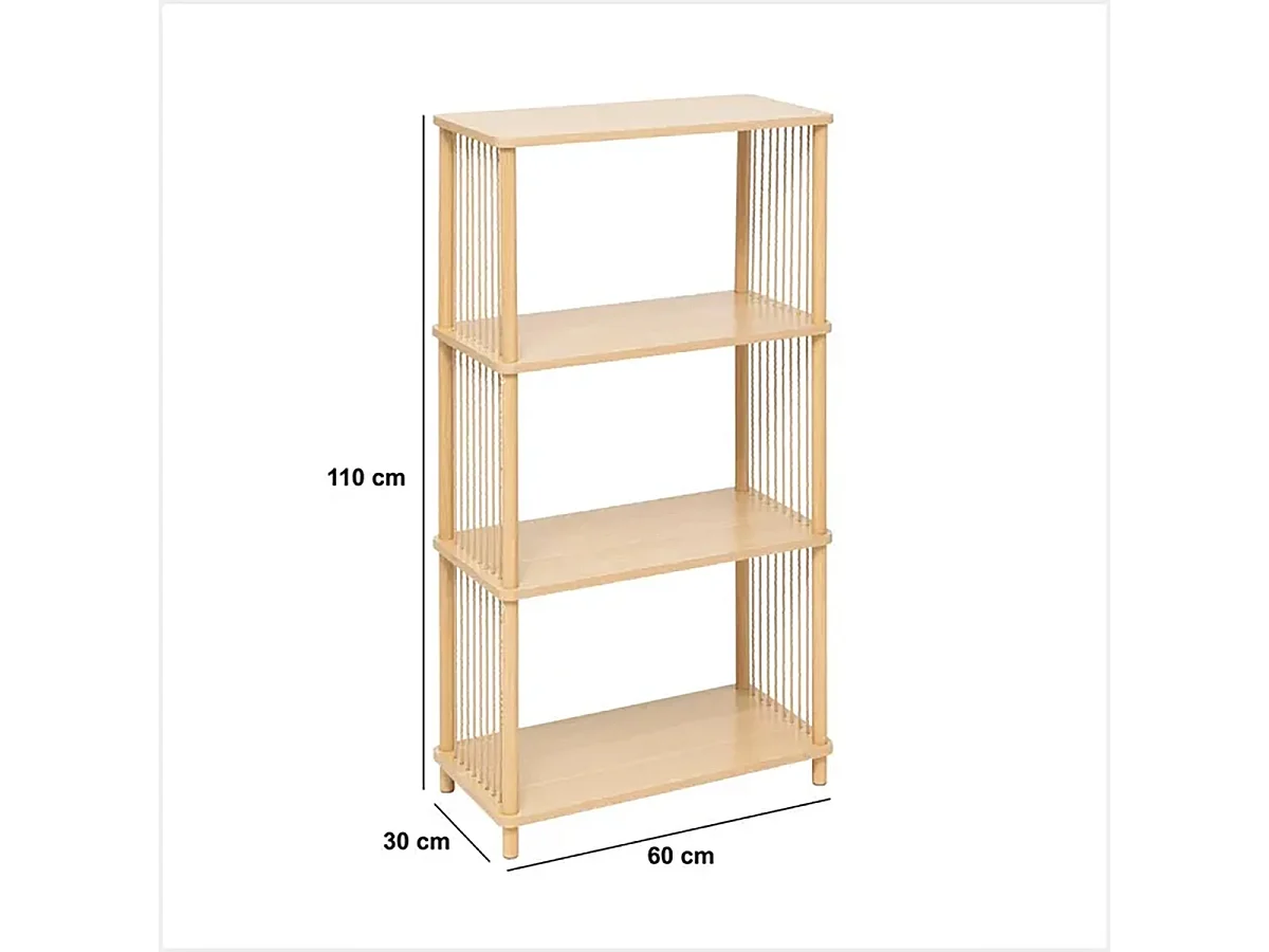 Etagère droite à 4 niveaux effet bois clair - Longueur 60 x Profondeur 30 x Hauteur 110 cm
