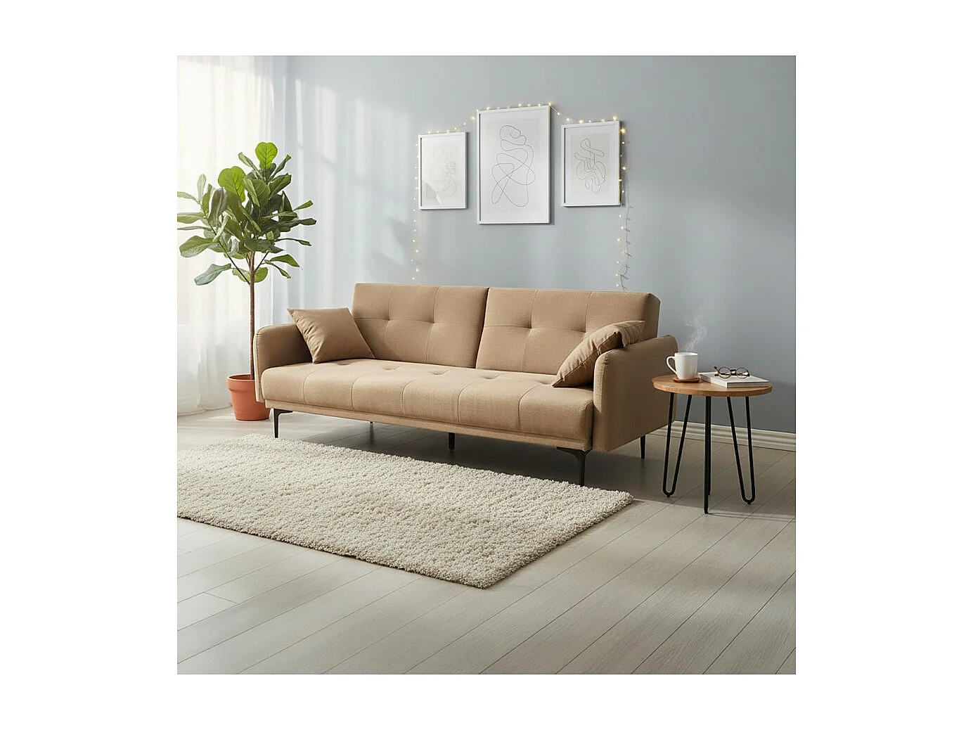 Canapé-lit Clic-Clac (105x200cm) en tissu marron - Longueur 200 x Hauteur 80 x Profondeur 76 cm