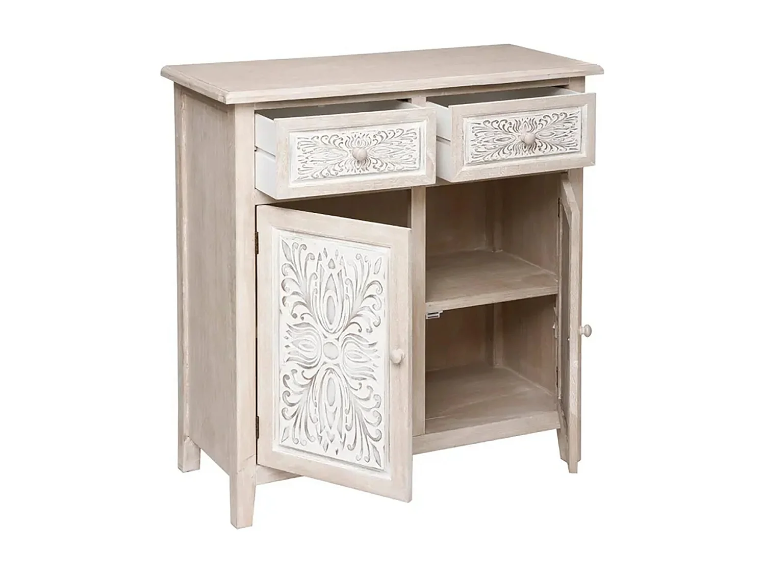 Buffet meuble de rangement 2 portes et 2 tiroirs - Longueur 80 x Profondeur 34 x Hauteur 85 cm