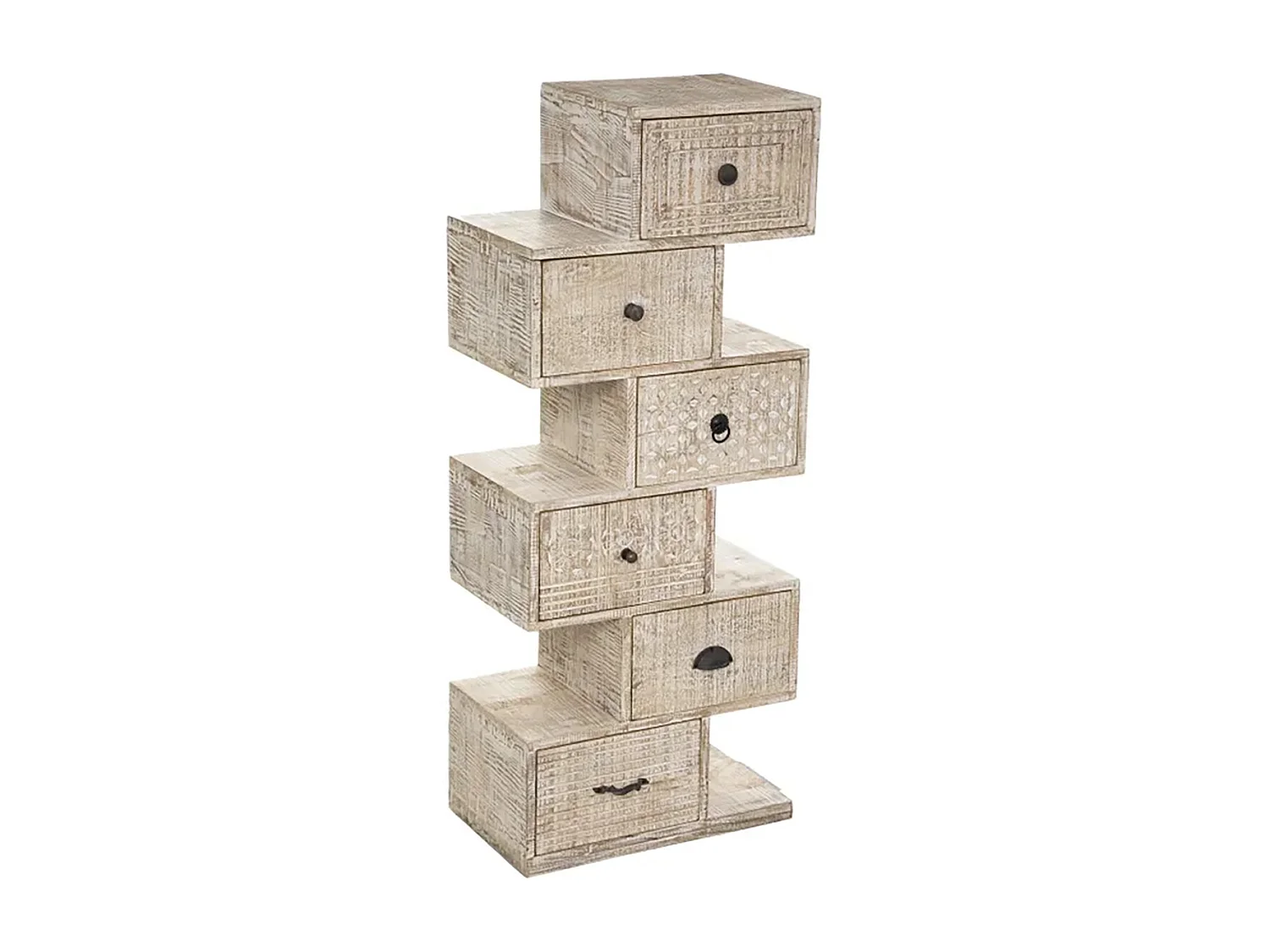 Chiffonnier 6 tiroirs en bois de manguier coloris sable - Longueur 50 x Profondeur 30 x Hauteur 122 cm