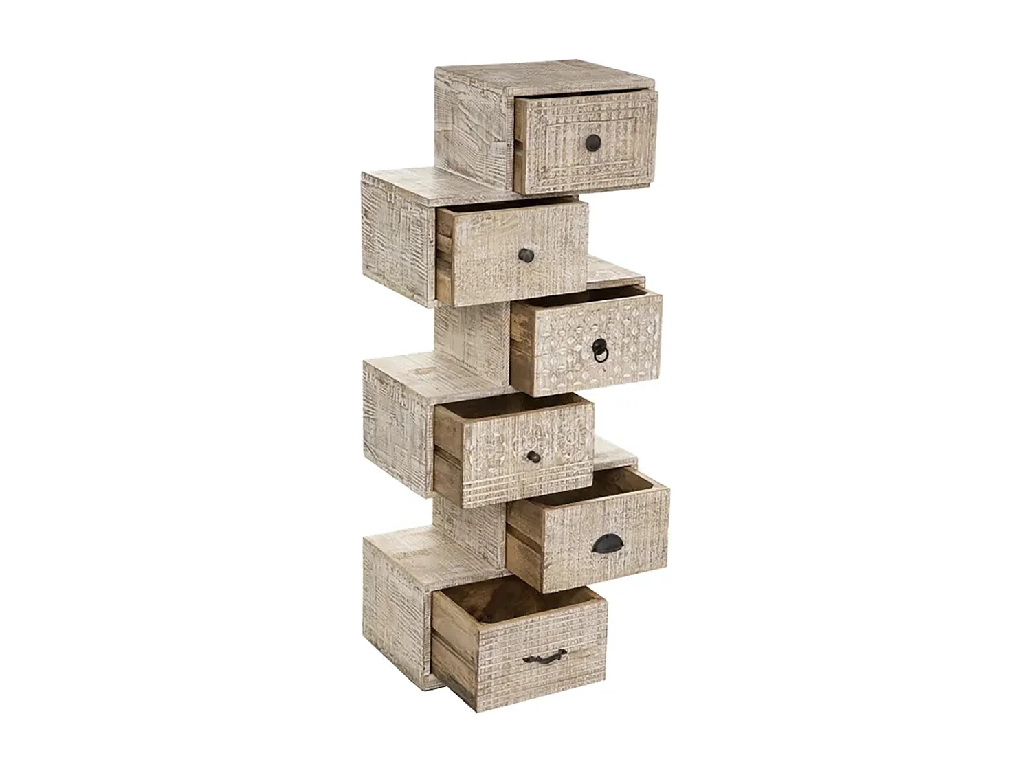 Chiffonnier 6 tiroirs en bois de manguier coloris sable - Longueur 50 x Profondeur 30 x Hauteur 122 cm