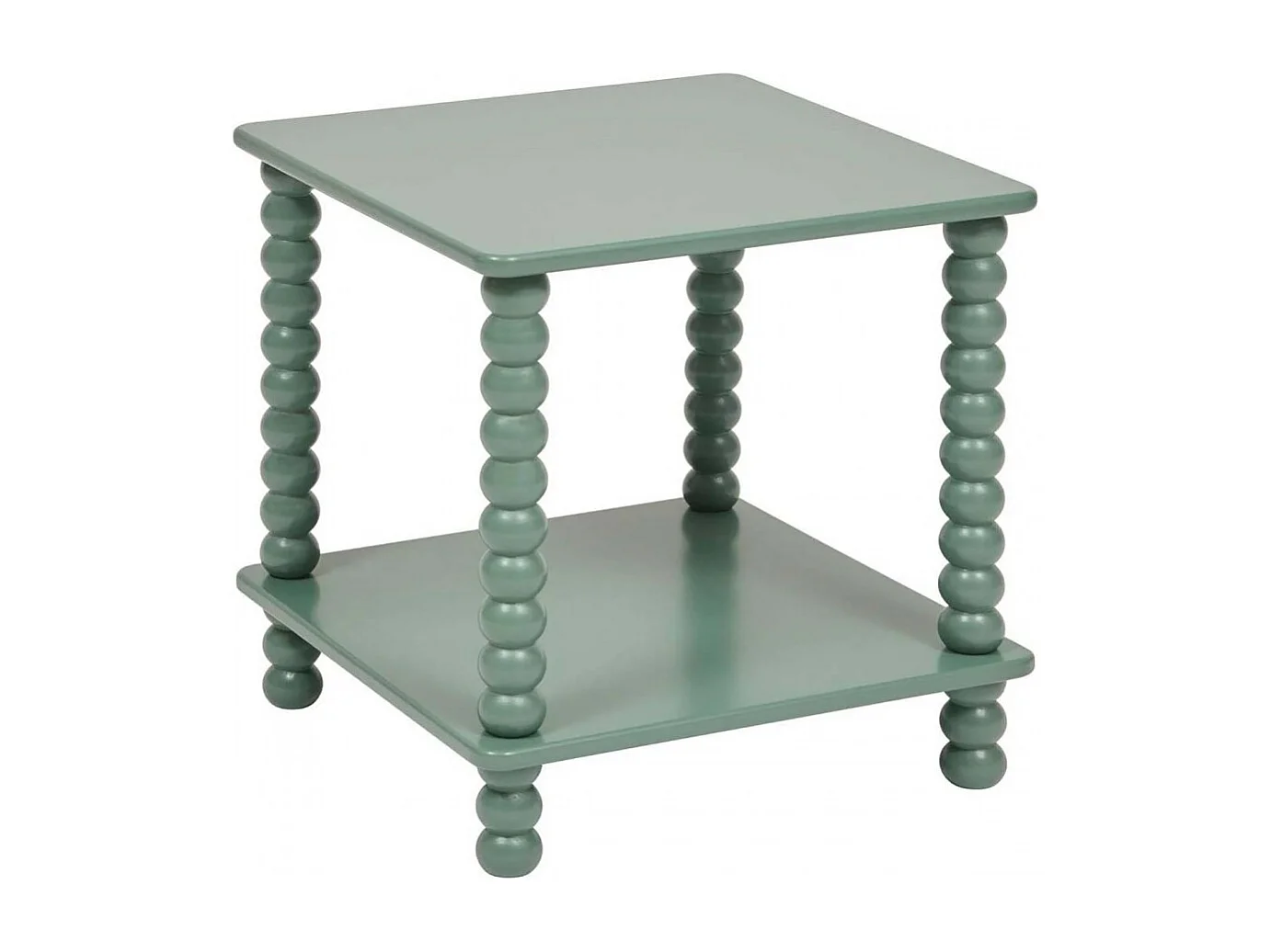 Table d'appoint table café avec 1 étagère et des pieds boules, coloris Vert Olive - Longueur 40 x Profondeur 40 x Hauteur 45 cm