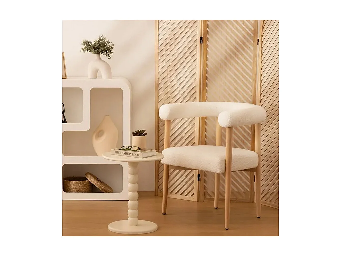 Table à café Table d'appoint ronde finition matte, coloris ivoire - Diamètre 38 x Hauteur 46,5 cm