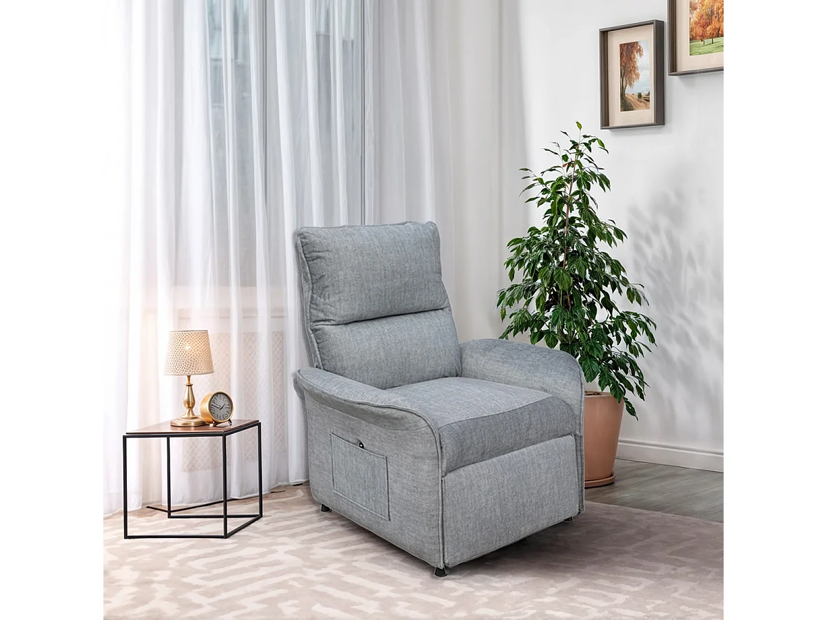 Fauteuil de relaxation inclinable électrique couleur gris clair - Longueur 80 x Hauteur 102 x Profondeur 71 cm
