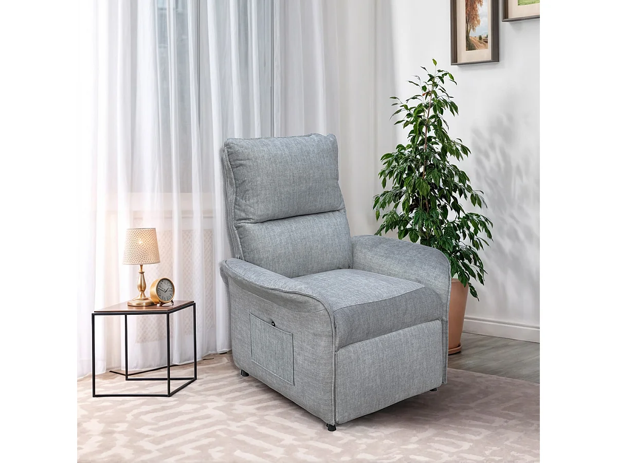 Fauteuil de relaxation inclinable électrique couleur gris clair - Longueur 80 x Hauteur 102 x Profondeur 71 cm