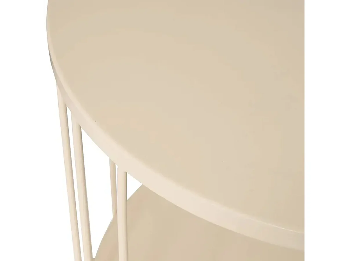 Bout de canapé Table café ronde en métal avec deux plateaux, coloris taupe - Diamètre 36 x Hauteur 52 cm
