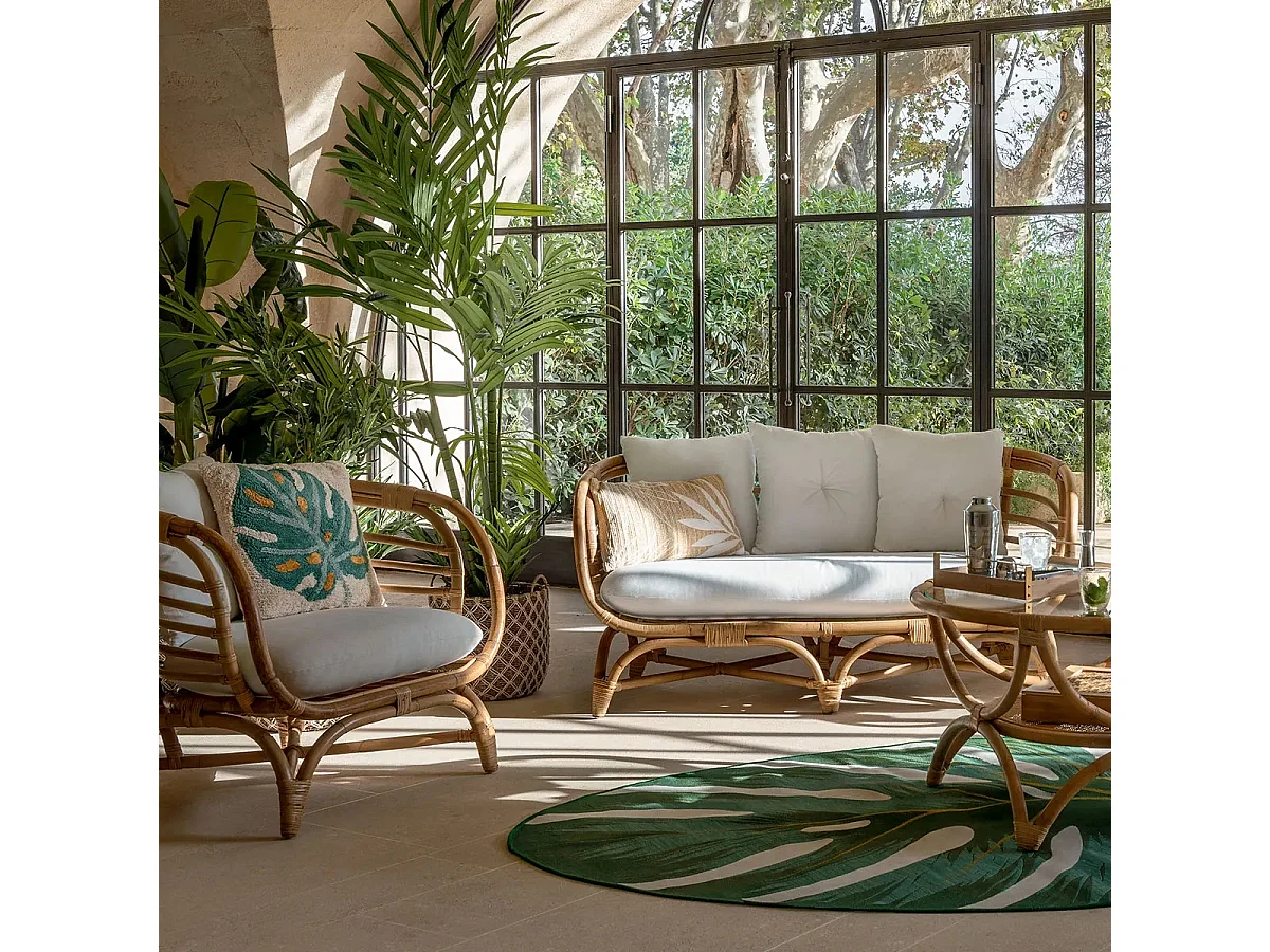 Fauteuil en rotin avec cousins coloris Blanc - Longueur 78 x Profondeur 84 x Hauteur 75 cm