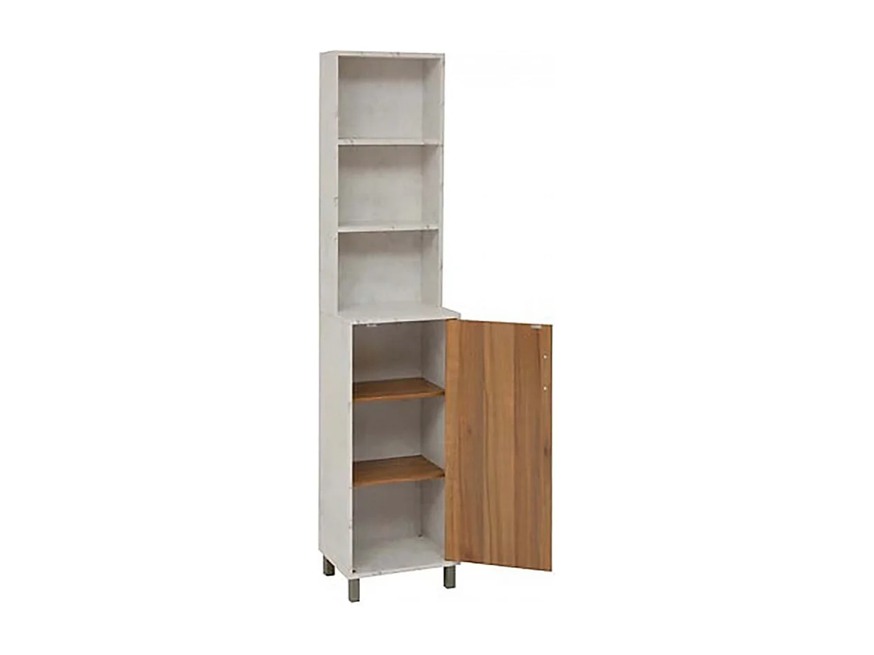 Meuble Colonne de Rangement avec une porte et 3 niches, coloris marron/blanc - Longueur 38 x Profondeur 30 x Hauteur 168 cm