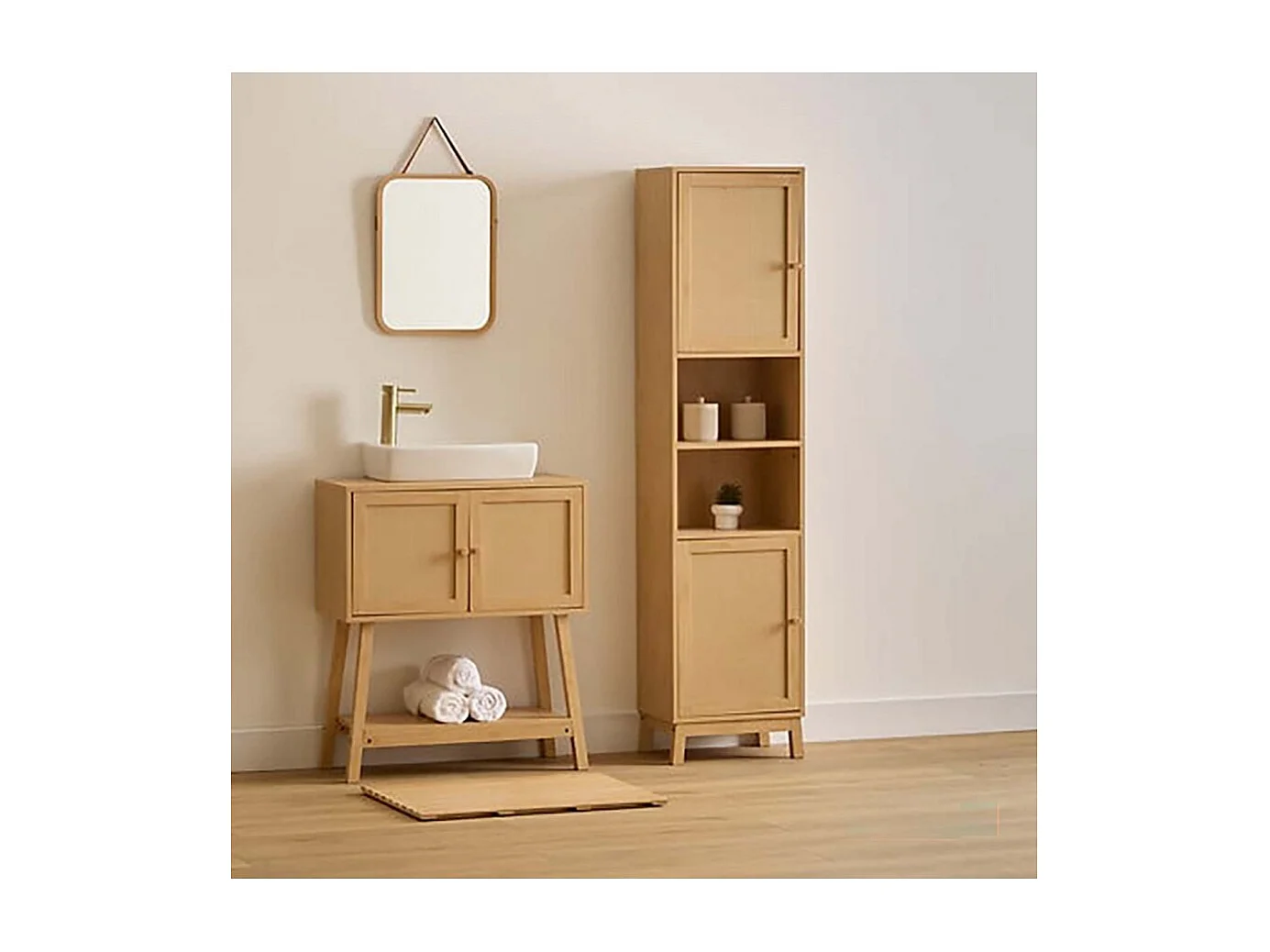 Colonne meuble de rangement avec 2 porte et 2 niches, coloris chêne - Longueur 40 x Profondeur 30 x Hauteur 168 cm