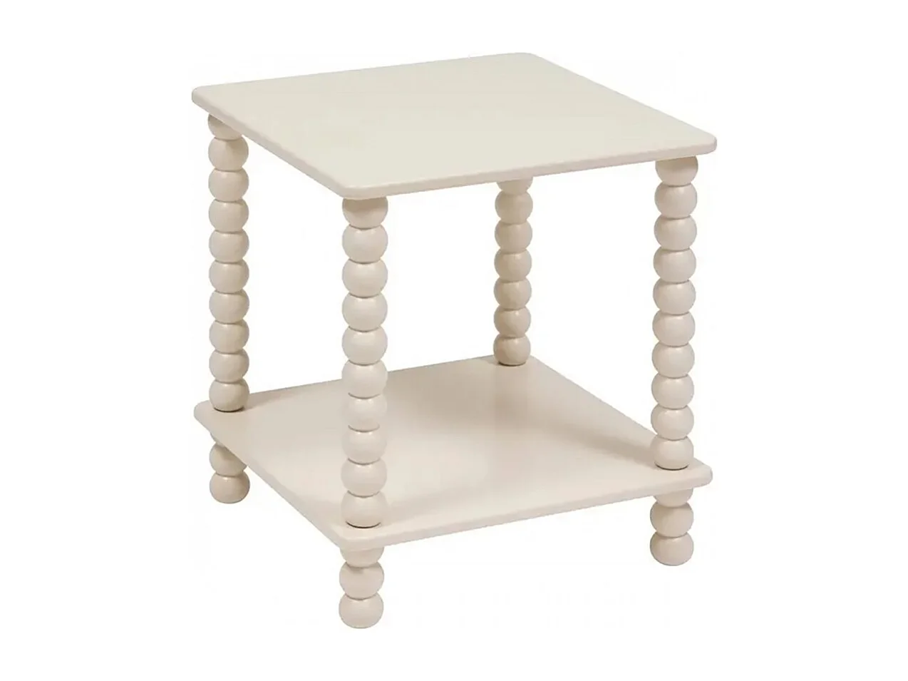 Table d'appoint table café avec 1 étagère et des pieds boules, coloris ivoire - Longueur 40 x Profondeur 40 x Hauteur 45 cm