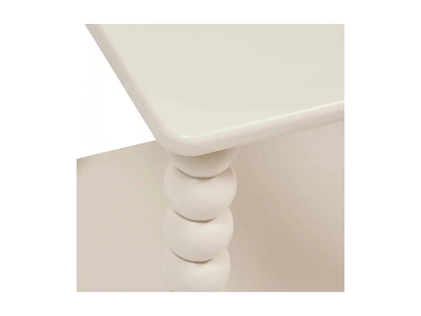 Table d'appoint table café avec 1 étagère et des pieds boules, coloris ivoire - Longueur 40 x Profondeur 40 x Hauteur 45 cm