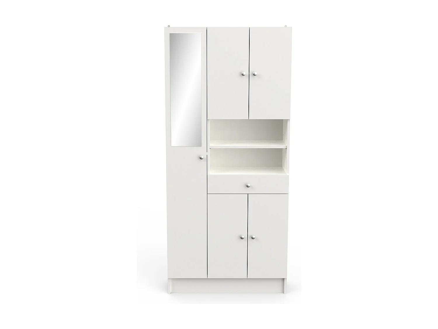 Armoire colonne de salle de bain avec miroir 5 portes et 1 tiroir coloris blanc mat - Largeur 82 x Profondeur 32 x Hauteur 180 cm