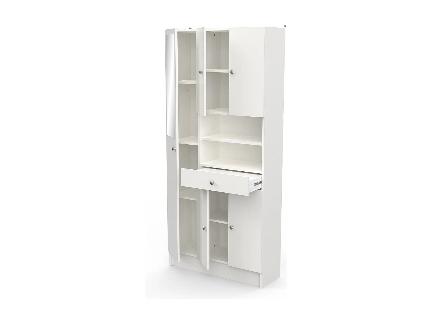 Armoire colonne de salle de bain avec miroir 5 portes et 1 tiroir coloris blanc mat - Largeur 82 x Profondeur 32 x Hauteur 180 cm