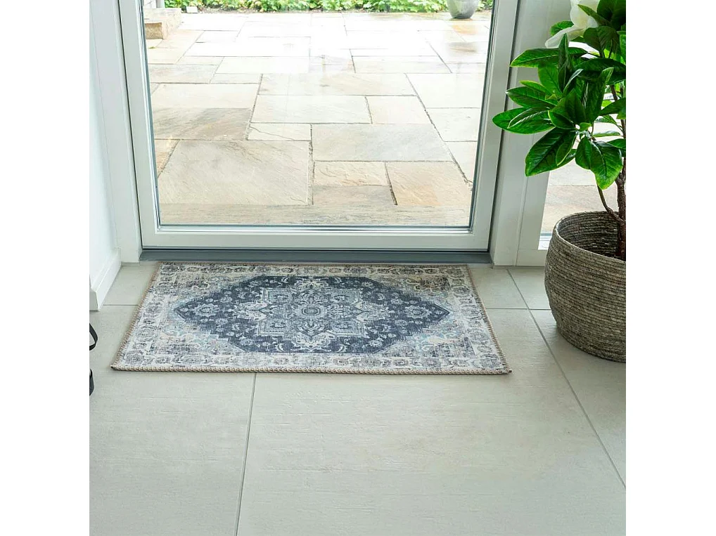 Tapis d'entrée intérieur vintage tons bleus FEZ