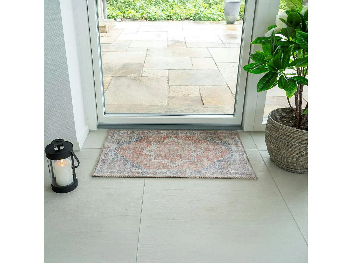 Tapis d'entrée intérieur vintage tons orange et bleu FEZ