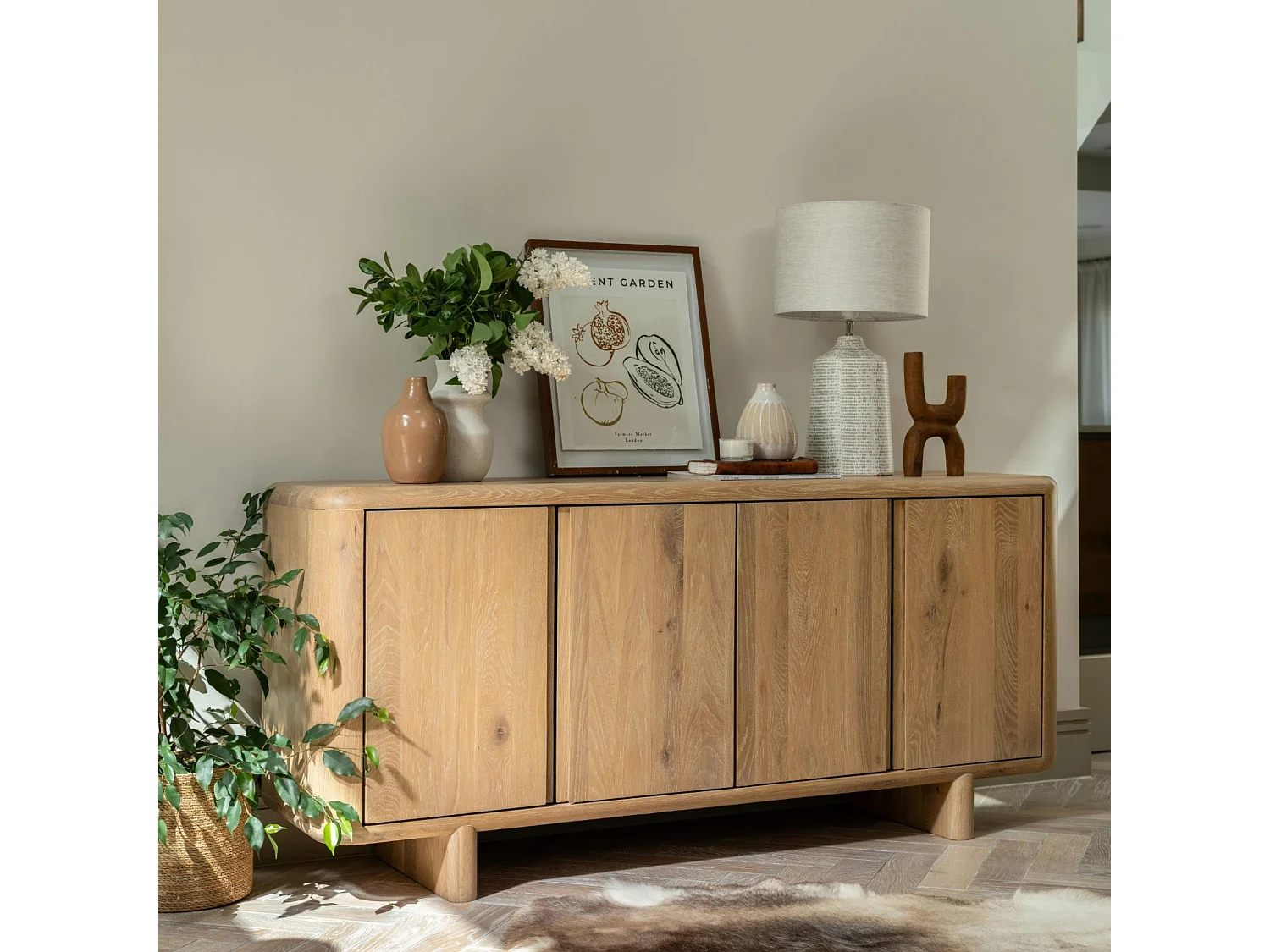 Buffet en bois 4 portes bords arrondis ASTER