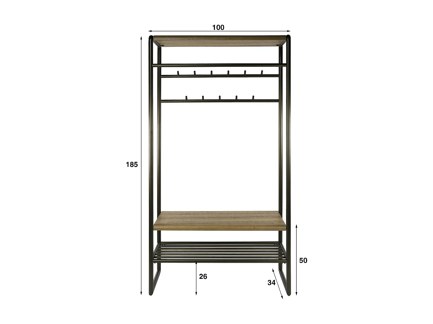 Vestiaire d'entrée vintage finition bronze 11 crochets HELSINKI