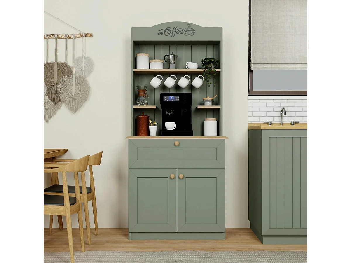 Vaisselier de cuisine vert sauge, niche machine à café VAREN