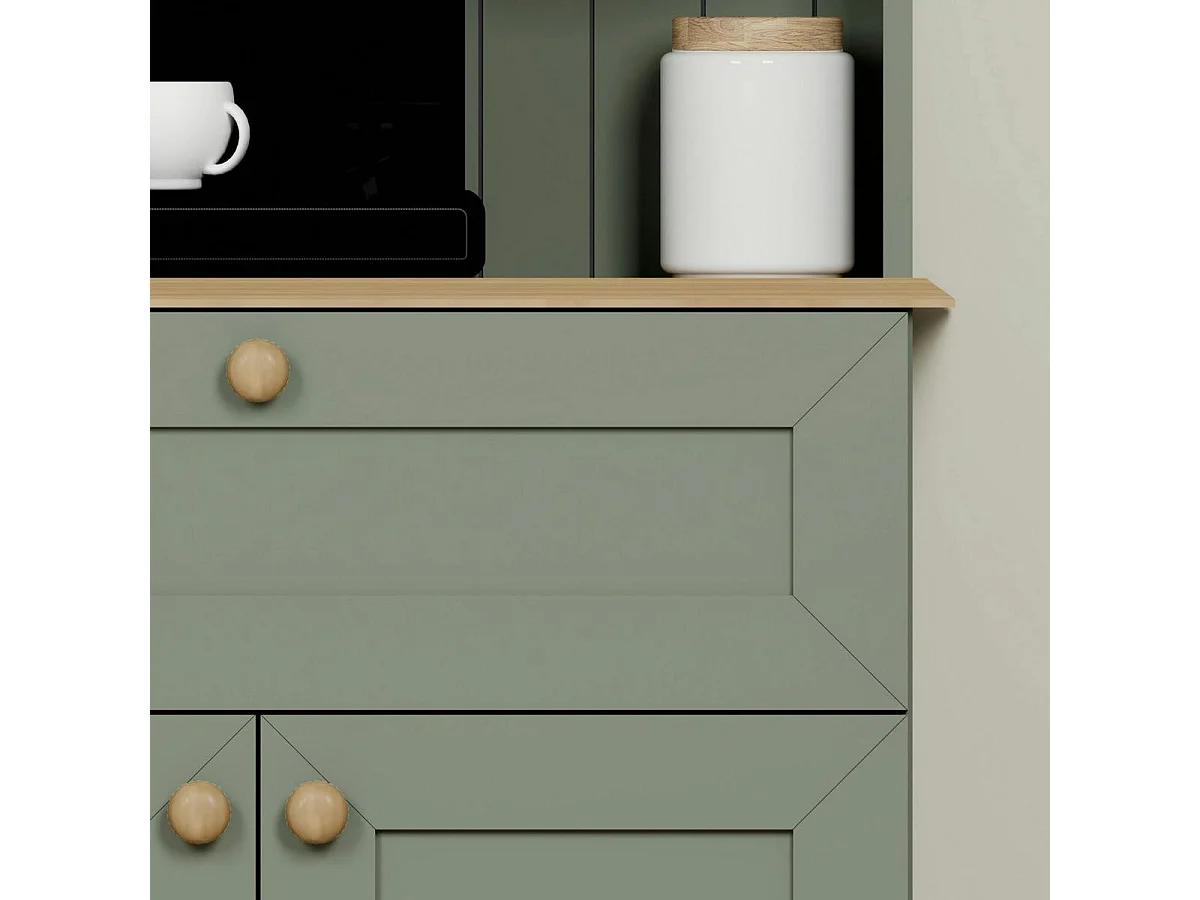 Vaisselier de cuisine vert sauge, niche machine à café VAREN