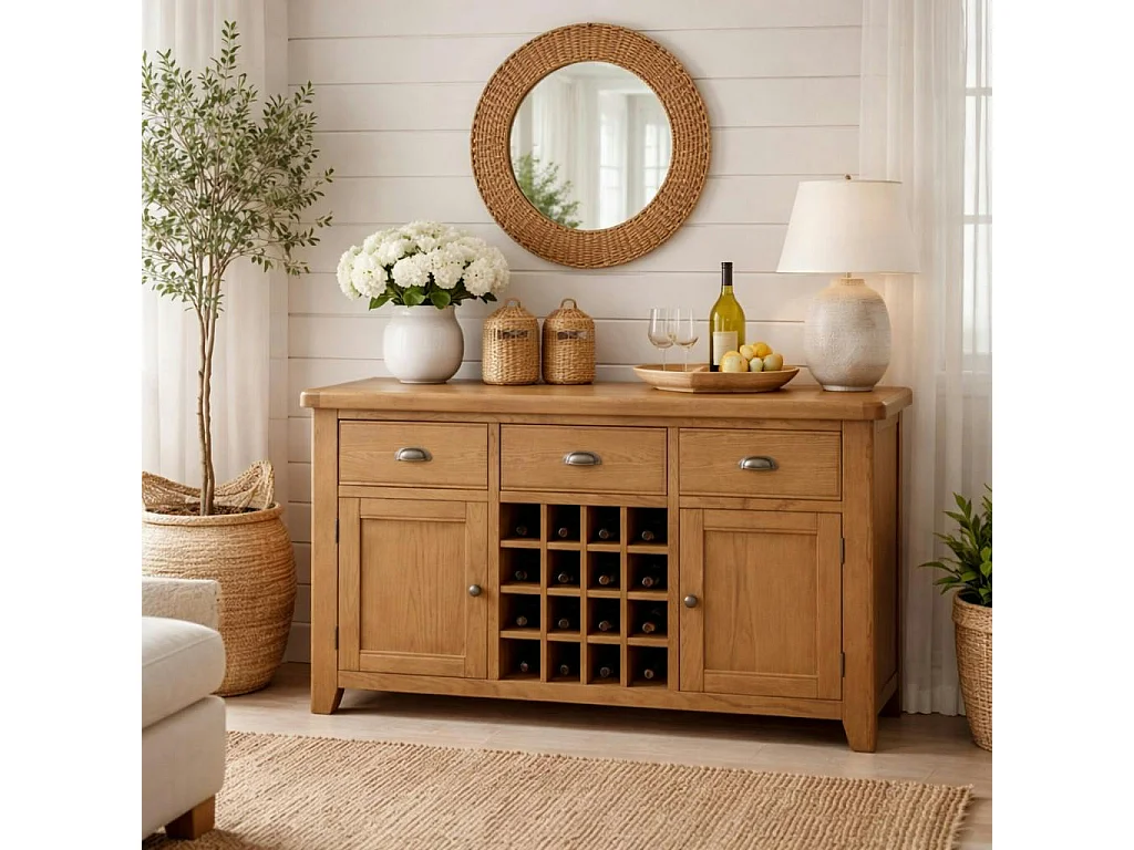 Buffet chêne campagne chic avec casier bouteilles VALMONT