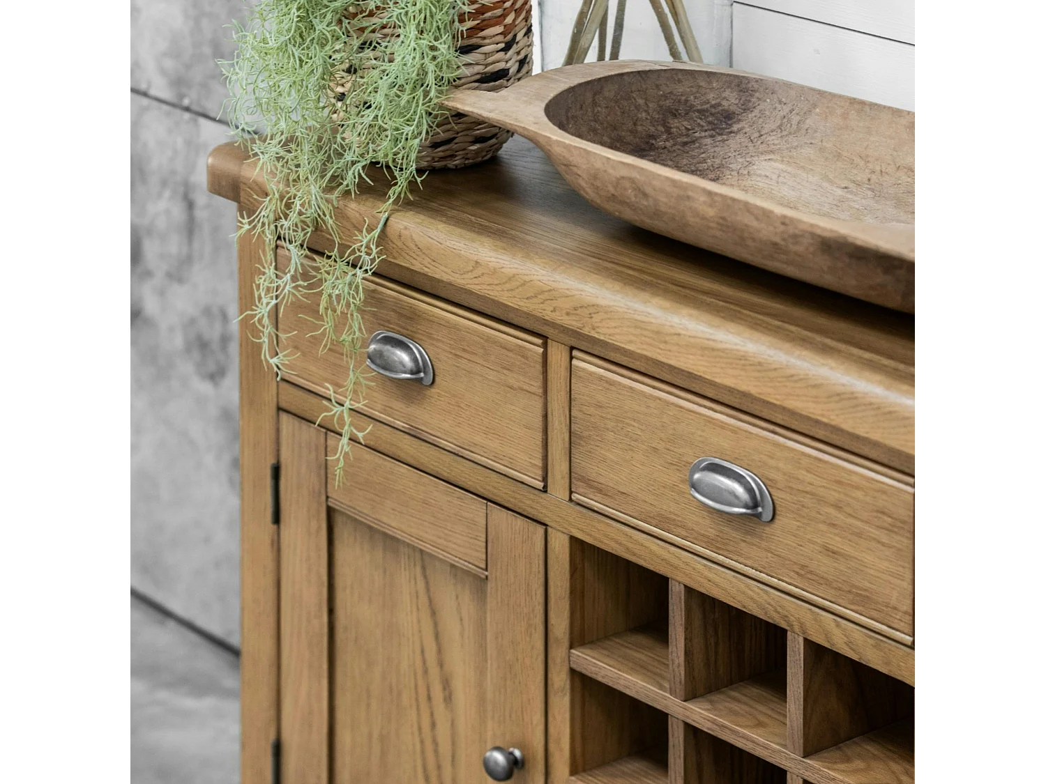 Buffet chêne campagne chic avec casier bouteilles VALMONT