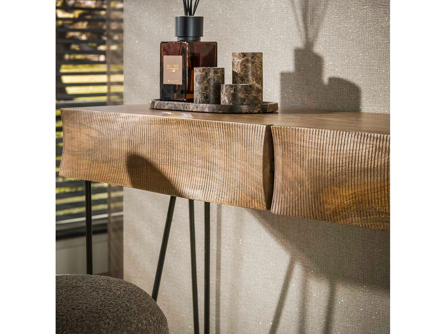 Console d'entrée bois rainuré 2 tiroirs DELHI