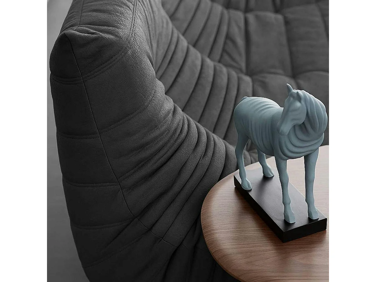 Canapé 3 places gris sombre en tissu plissé 210 cm ARVEN