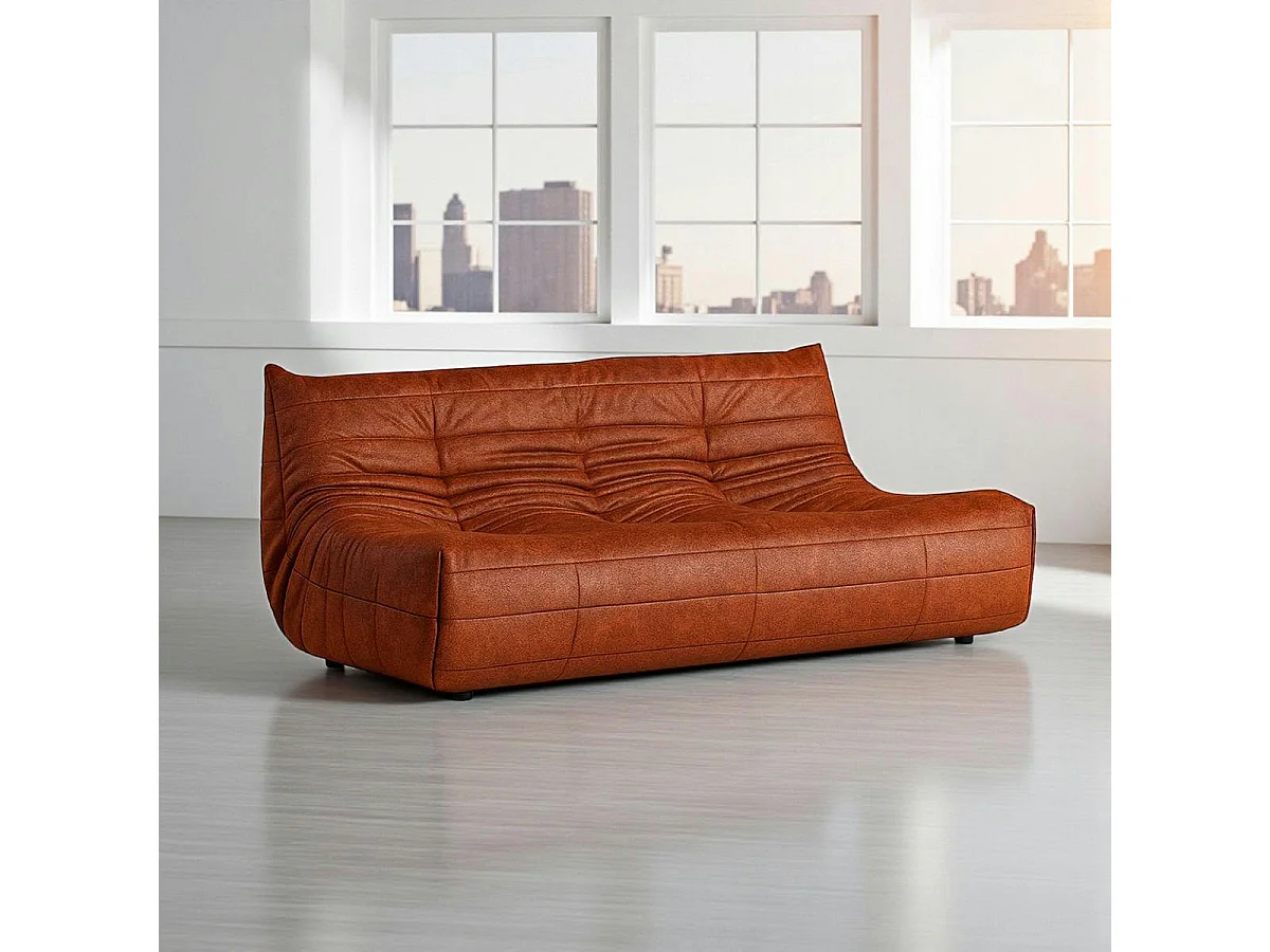 Canapé 3 places rouille en tissu plissé 210 cm ARVEN